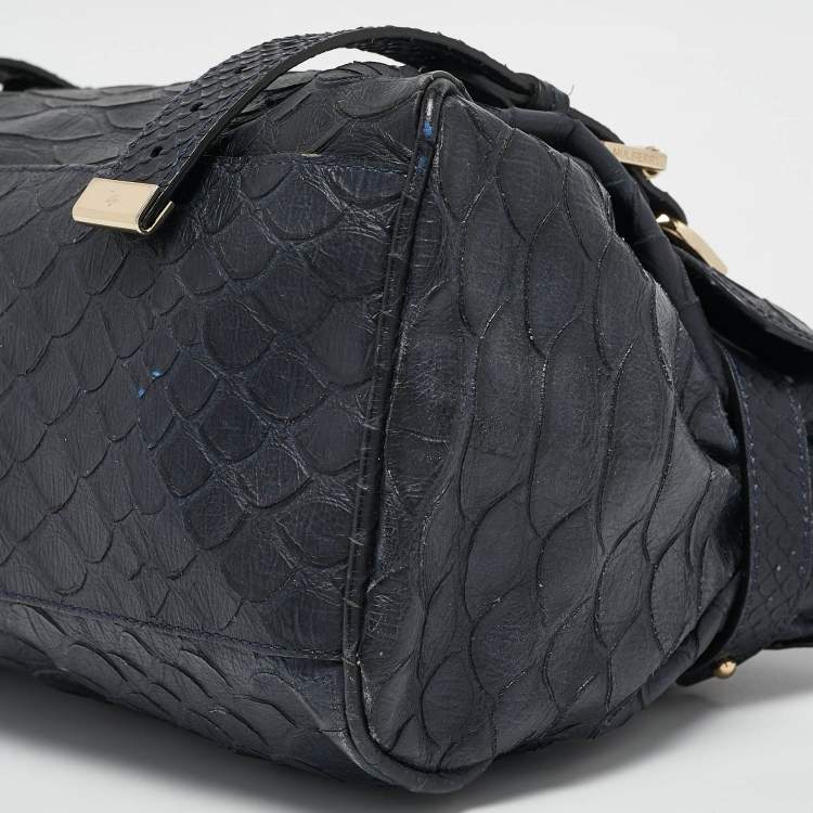 Pre Owned Mulberry Navy Blue Python Embossed Leather Alexa Satchel