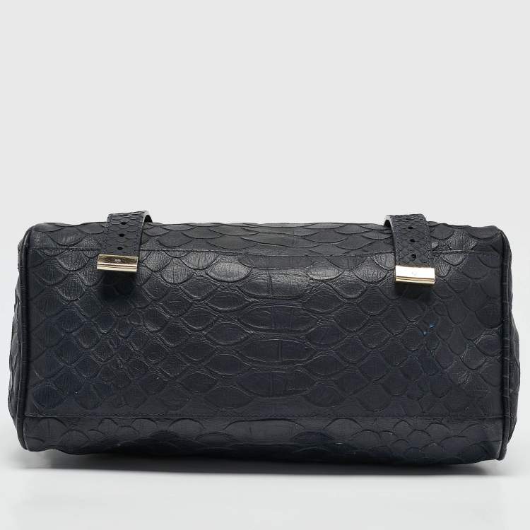 Pre Owned Mulberry Navy Blue Python Embossed Leather Alexa Satchel