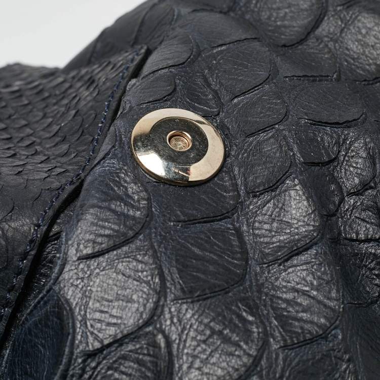 Pre Owned Mulberry Navy Blue Python Embossed Leather Alexa Satchel