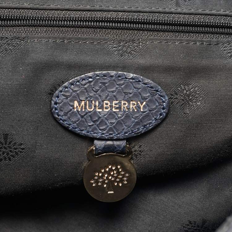 Pre Owned Mulberry Navy Blue Python Embossed Leather Alexa Satchel