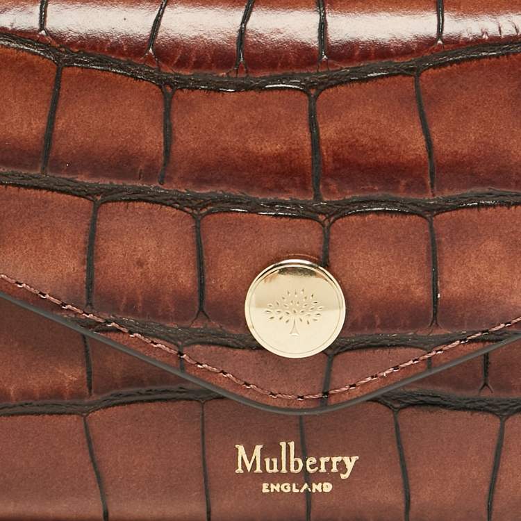 Pre Owned Mulberry Brown Croc Embossed Leather Trifold Wallet