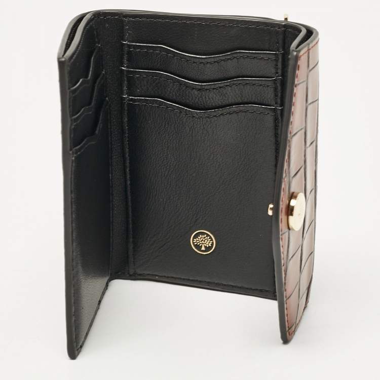 Pre Owned Mulberry Brown Croc Embossed Leather Trifold Wallet