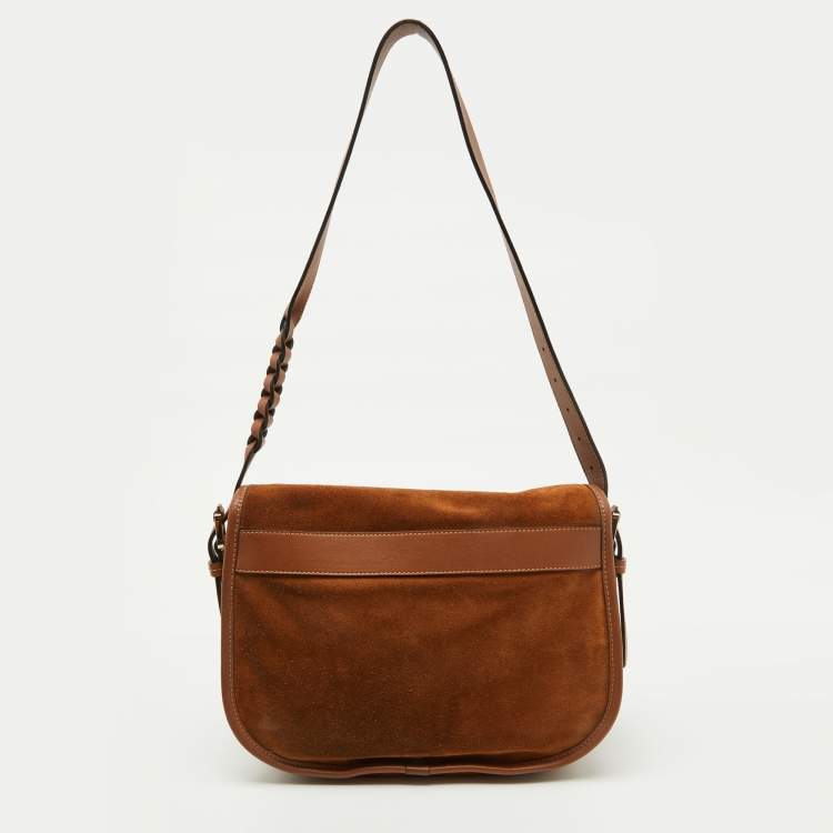 Pre Owned Mulberry Brown Suede and Leather Braided Accent Flap Crossbody Bag