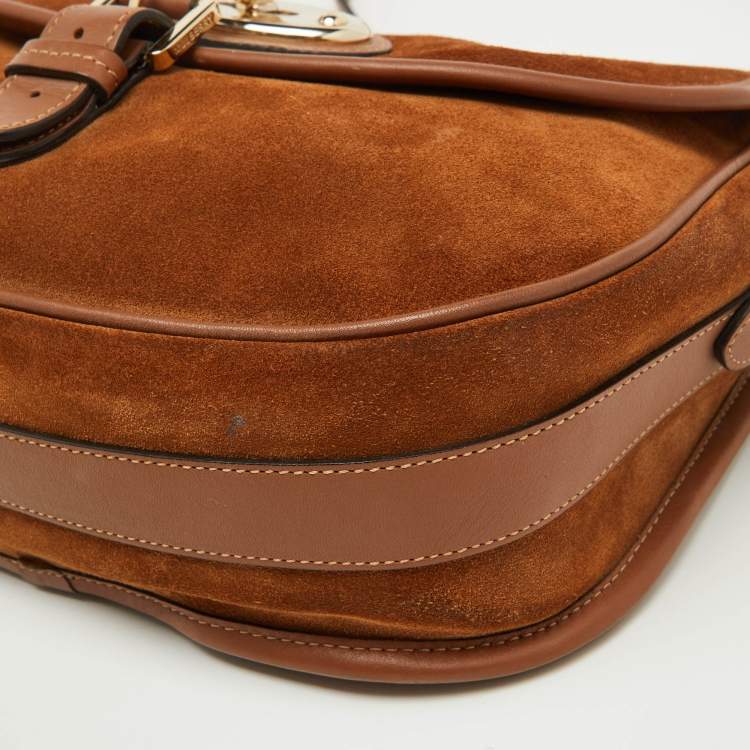 Pre Owned Mulberry Brown Suede and Leather Braided Accent Flap Crossbody Bag