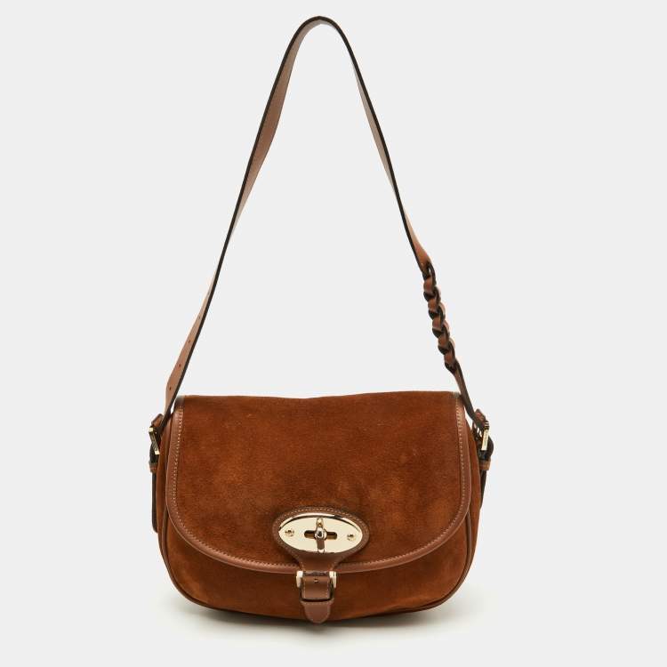 Pre Owned Mulberry Brown Suede and Leather Braided Accent Flap Crossbody Bag