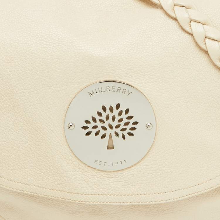 Pre Owned Mulberry Off White Leather Daria Logo Flap Shoulder Bag