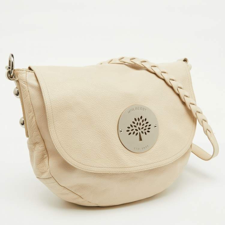 Pre Owned Mulberry Off White Leather Daria Logo Flap Shoulder Bag