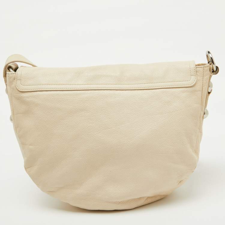 Pre Owned Mulberry Off White Leather Daria Logo Flap Shoulder Bag