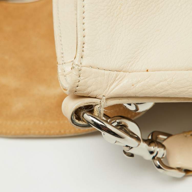 Pre Owned Mulberry Off White Leather Daria Logo Flap Shoulder Bag