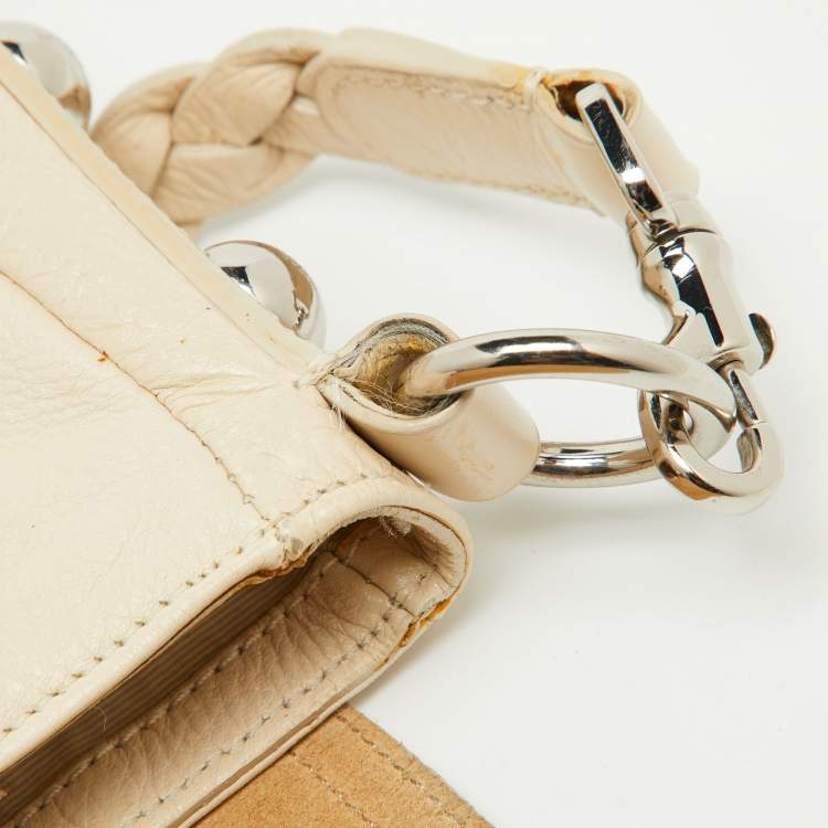 Pre Owned Mulberry Off White Leather Daria Logo Flap Shoulder Bag