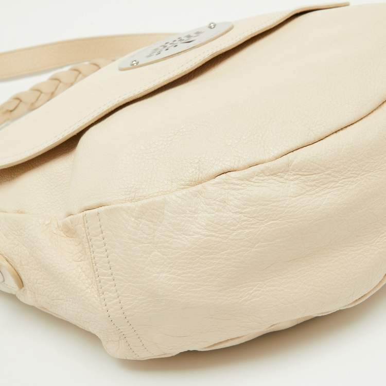 Pre Owned Mulberry Off White Leather Daria Logo Flap Shoulder Bag
