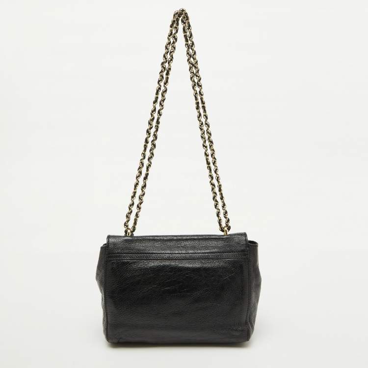 Pre Owned Mulberry Black Leather Small Lily Flap Shoulder Bag