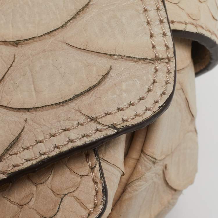 Pre Owned Mulberry Beige Python Embossed Leather Oversized Alexa Satchel