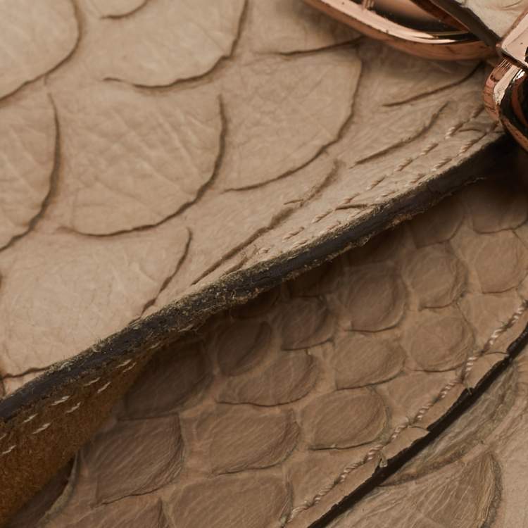 Pre Owned Mulberry Beige Python Embossed Leather Oversized Alexa Satchel