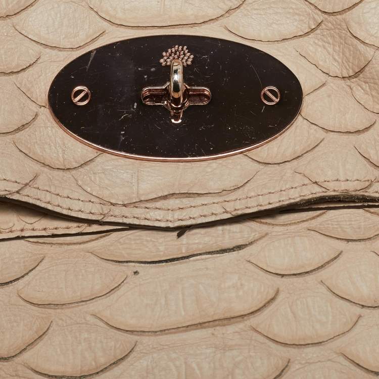 Pre Owned Mulberry Beige Python Embossed Leather Oversized Alexa Satchel