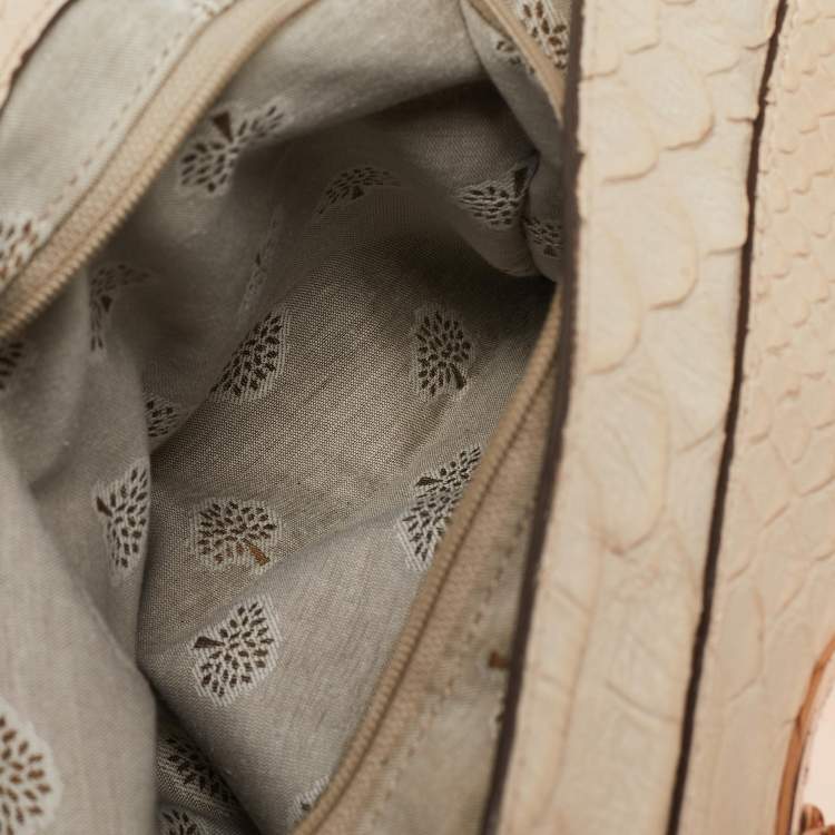 Pre Owned Mulberry Beige Python Embossed Leather Oversized Alexa Satchel