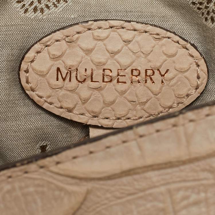 Pre Owned Mulberry Beige Python Embossed Leather Oversized Alexa Satchel