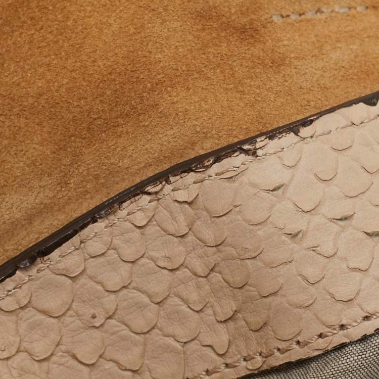 Pre Owned Mulberry Beige Python Embossed Leather Oversized Alexa Satchel
