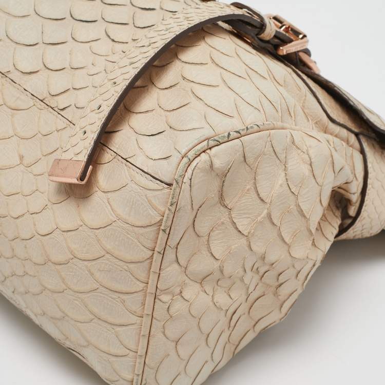 Pre Owned Mulberry Beige Python Embossed Leather Oversized Alexa Satchel