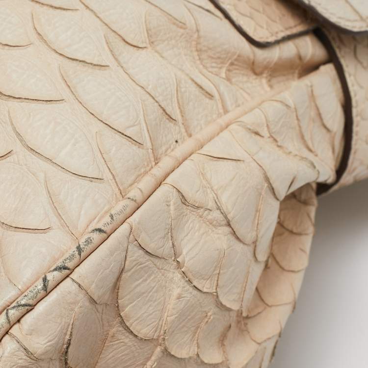 Pre Owned Mulberry Beige Python Embossed Leather Oversized Alexa Satchel