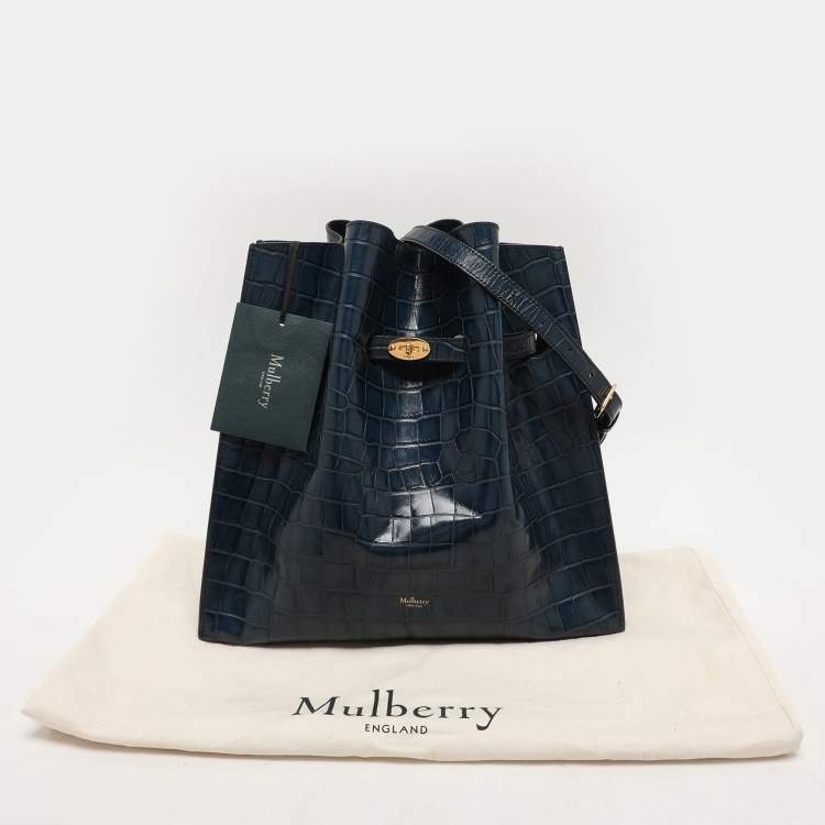 Pre Owned Mulberry Blue Croc Embossed Leather Tyndale Bucket Shoulder Bag