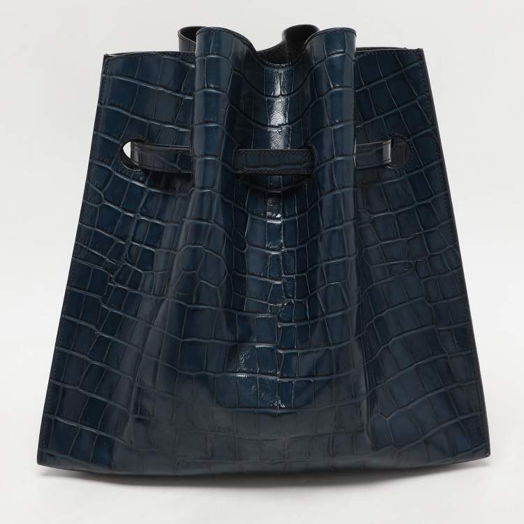 Pre Owned Mulberry Blue Croc Embossed Leather Tyndale Bucket Shoulder Bag