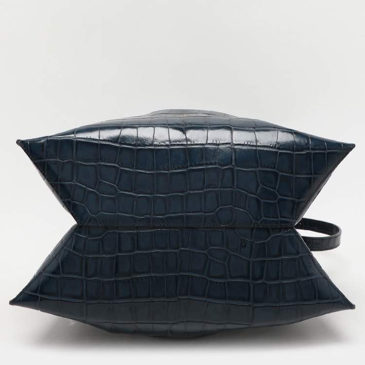 Pre Owned Mulberry Blue Croc Embossed Leather Tyndale Bucket Shoulder Bag