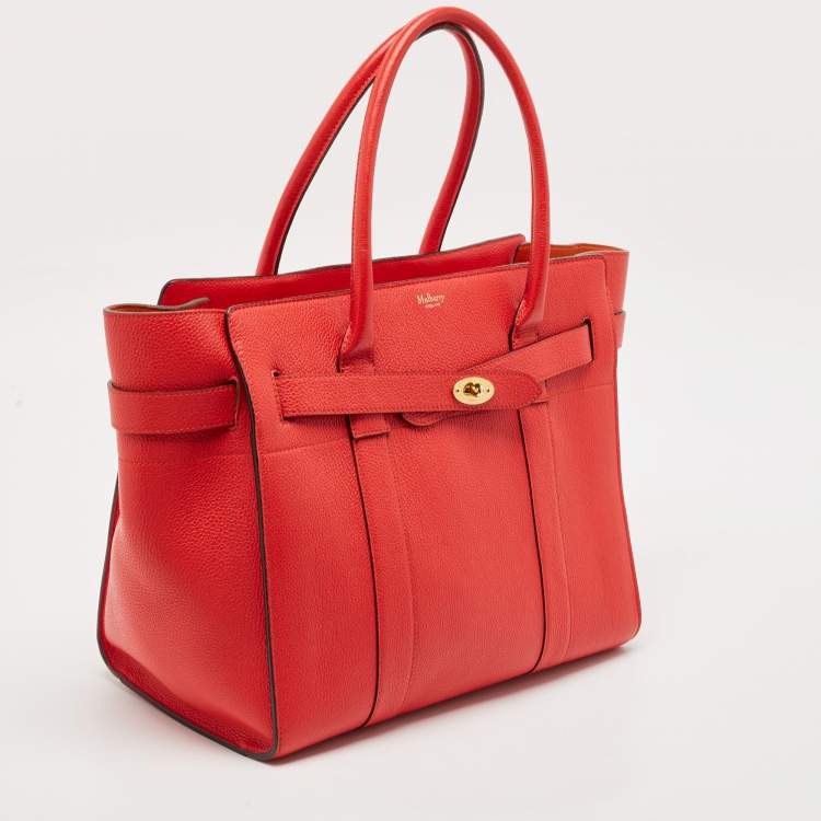 Pre Owned Mulberry Red Leather Zipped Bayswater Tote
