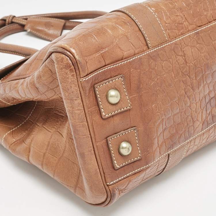 Pre Owned Mulberry Brown Croc Embossed Leather Bayswater Satchel