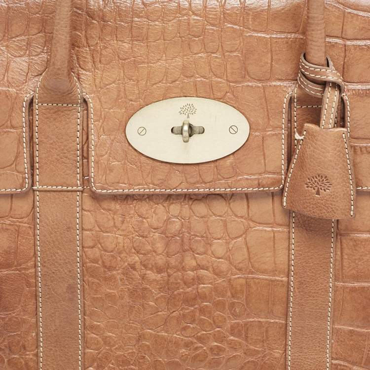Pre Owned Mulberry Brown Croc Embossed Leather Bayswater Satchel