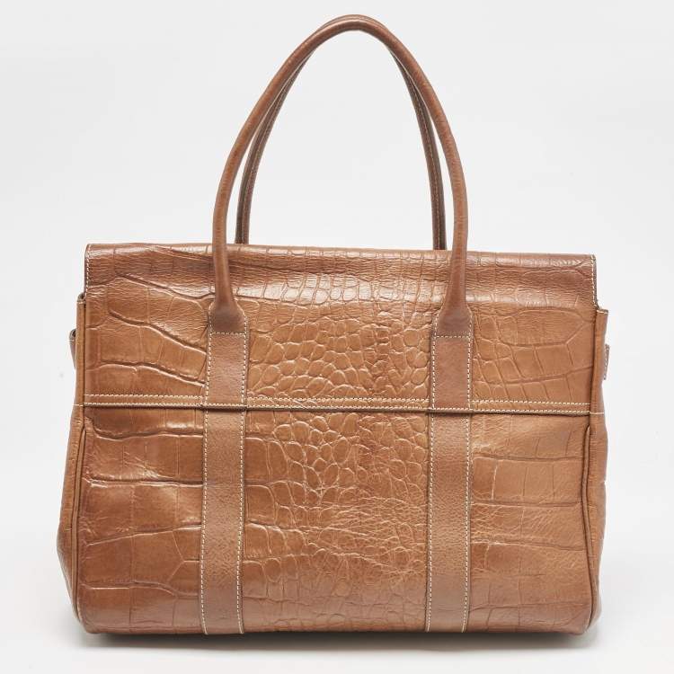 Pre Owned Mulberry Brown Croc Embossed Leather Bayswater Satchel
