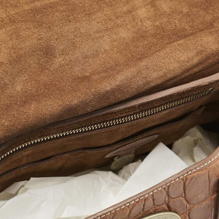 Pre Owned Mulberry Brown Croc Embossed Leather Bayswater Satchel