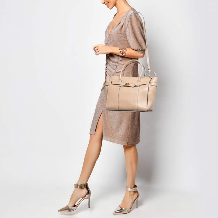 Pre Owned Mulberry Beige Leather Small Zipped Bayswater Tote