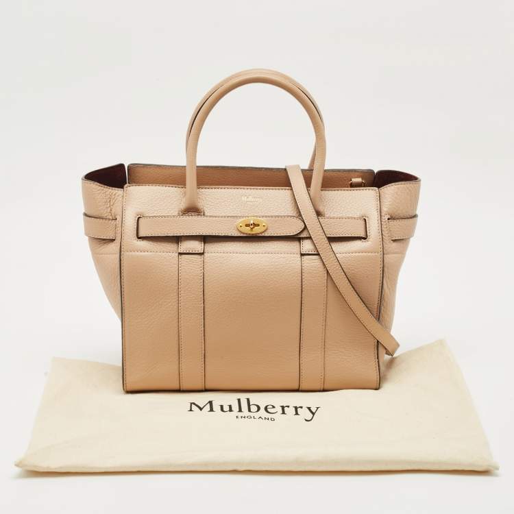 Pre Owned Mulberry Beige Leather Small Zipped Bayswater Tote