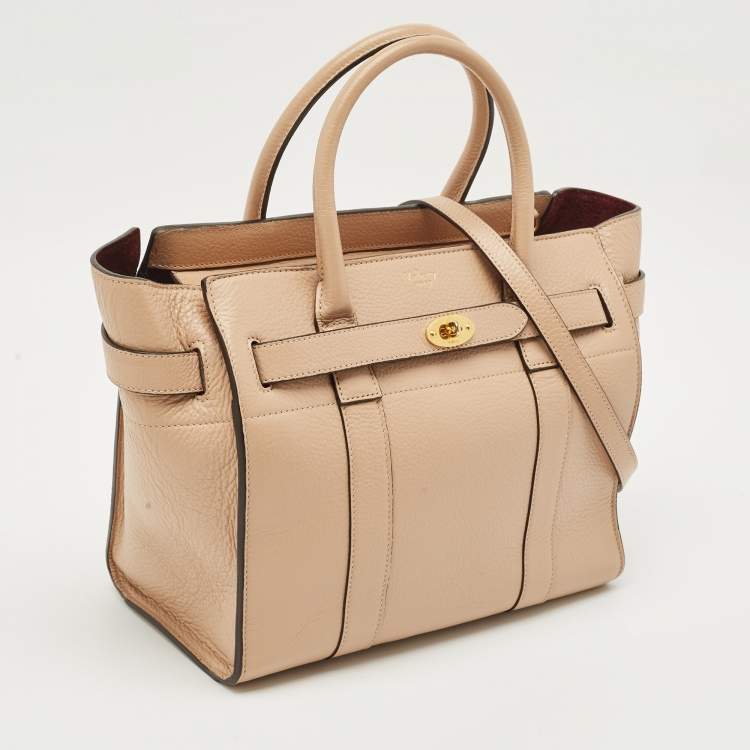 Pre Owned Mulberry Beige Leather Small Zipped Bayswater Tote