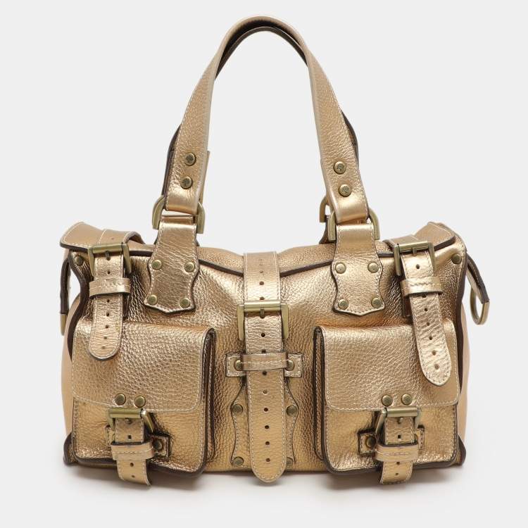 Pre Owned Mulberry Gold Leather Roxanne Satchel