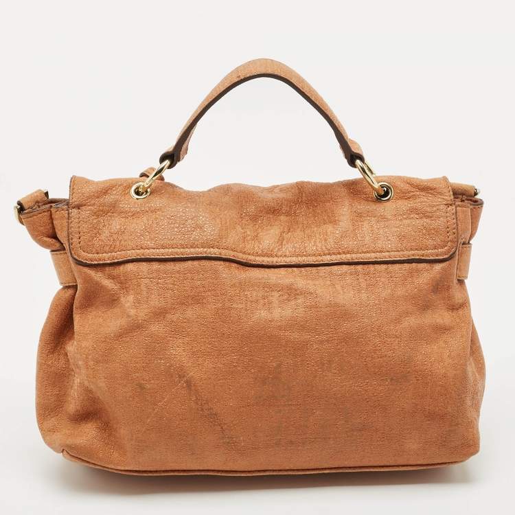 Pre Owned Mulberry Brown Textured Leather Edie Top Handle Bag