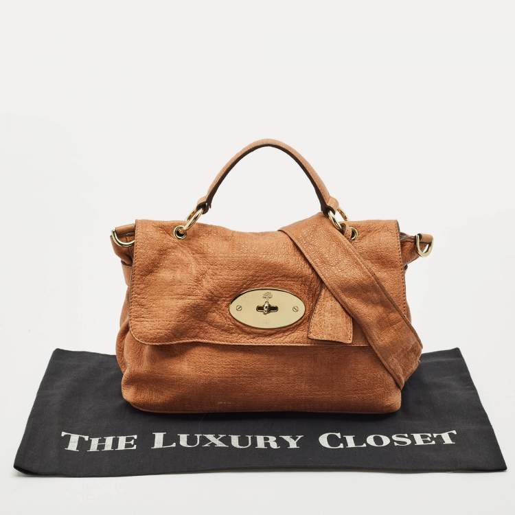 Pre Owned Mulberry Brown Textured Leather Edie Top Handle Bag