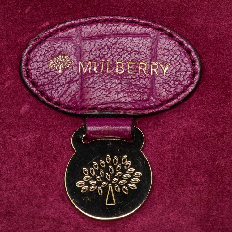 Pre Owned Mulberry Pink Croc Embossed Leather Tillie Flap Top Handle Bag