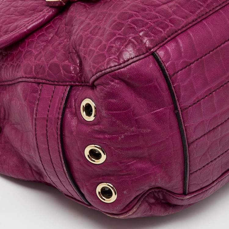 Pre Owned Mulberry Pink Croc Embossed Leather Tillie Flap Top Handle Bag