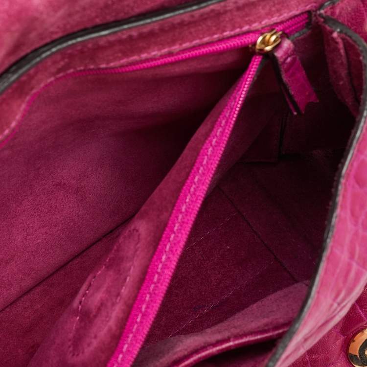 Pre Owned Mulberry Pink Croc Embossed Leather Tillie Flap Top Handle Bag