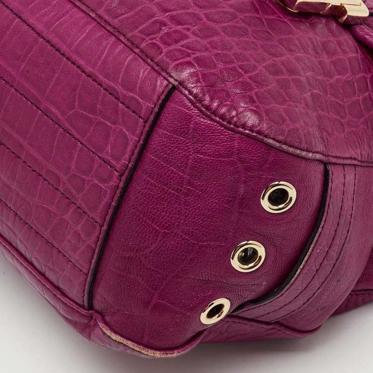 Pre Owned Mulberry Pink Croc Embossed Leather Tillie Flap Top Handle Bag