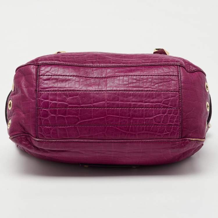 Pre Owned Mulberry Pink Croc Embossed Leather Tillie Flap Top Handle Bag