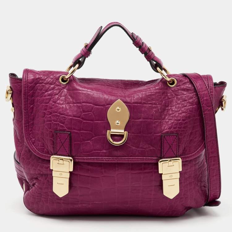 Pre Owned Mulberry Pink Croc Embossed Leather Tillie Flap Top Handle Bag