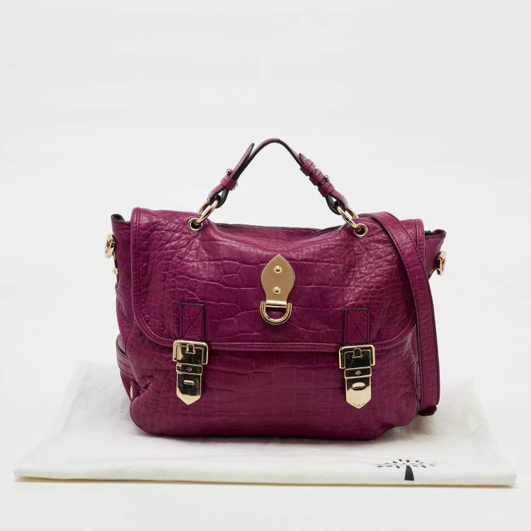 Pre Owned Mulberry Pink Croc Embossed Leather Tillie Flap Top Handle Bag