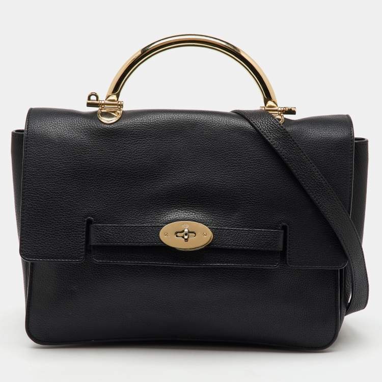 Pre Owned Mulberry Black Leather Medium Belted Bayswater Top Handle Bag