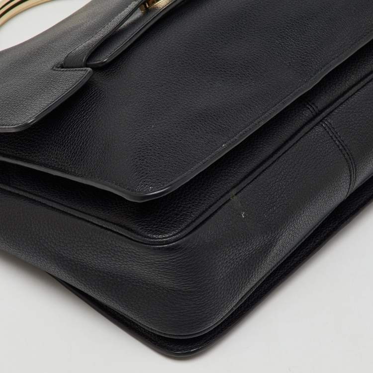 Pre Owned Mulberry Black Leather Medium Belted Bayswater Top Handle Bag