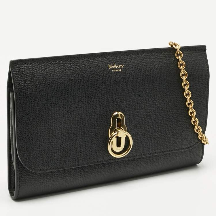 Pre Owned Mulberry Black Leather Amberley Chain Clutch