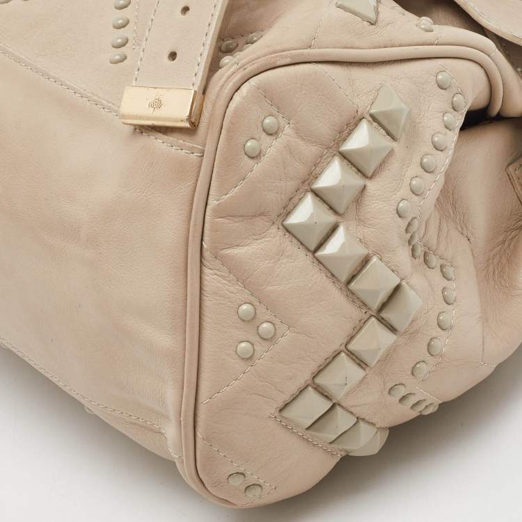Pre Owned Mulberry Beige Leather Studded Alexa Top Handle Bag