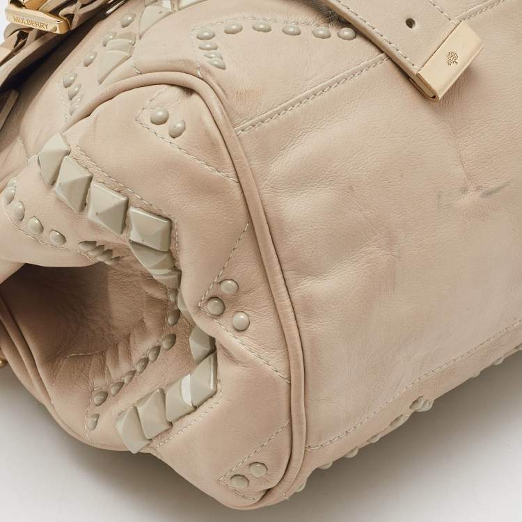 Pre Owned Mulberry Beige Leather Studded Alexa Top Handle Bag